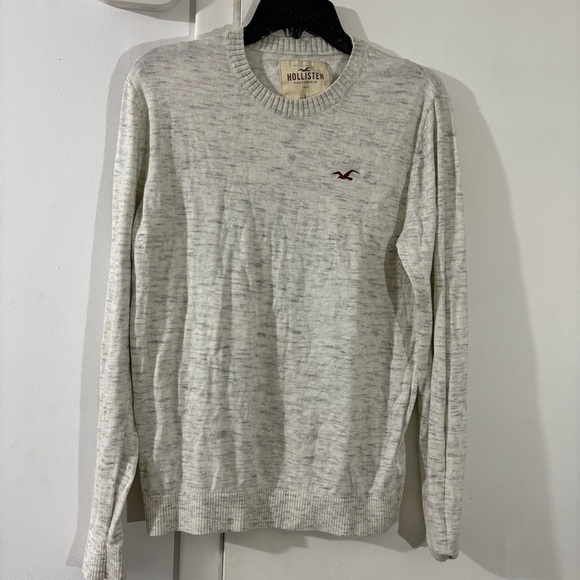 Vtg HOLLISTER Men’s L Long Sleeve Beige Gray Crew Neck Sweater Preppy Y2K - Picture 1 of 8